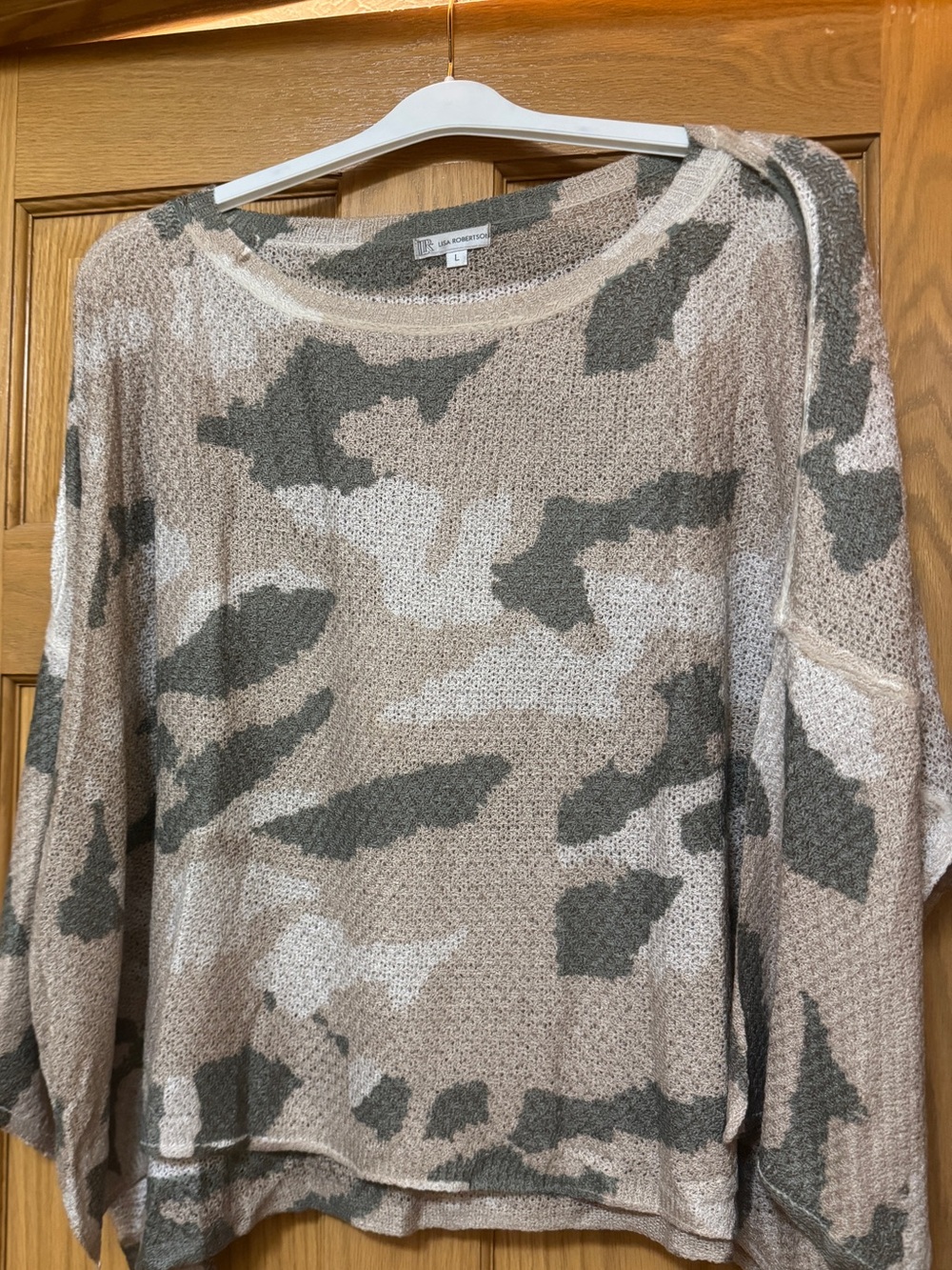Relaxed Scoop Neck Camouflage Sweater - Taupe & Olive